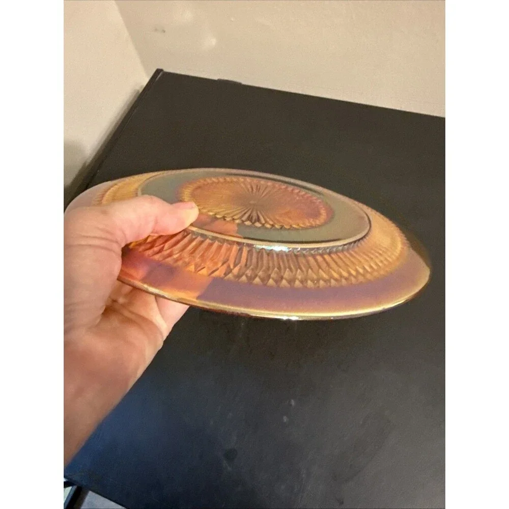 Anniversary Pattern Marigold Carnival Glass 10” Plate By Jeanette C1930-60’s